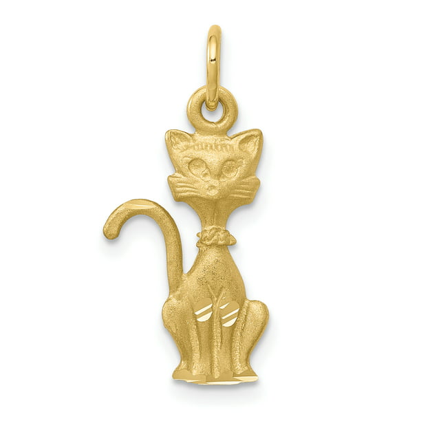 10k Two Tone Yellow Gold Cat Heart Pendant Charm Necklace Animal Fine Jewelry Gifts For Women For Her 